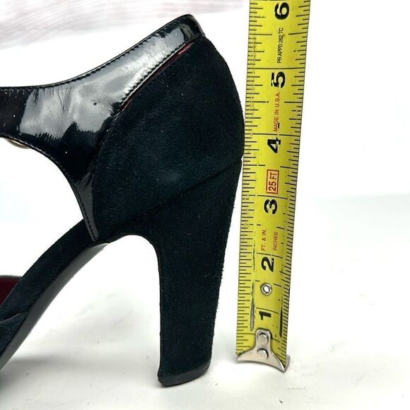MaxMara Black Heels Suede Patent Leather Peep Toe Mary Jane Italy 40 US 10 - Picture 15 of 16